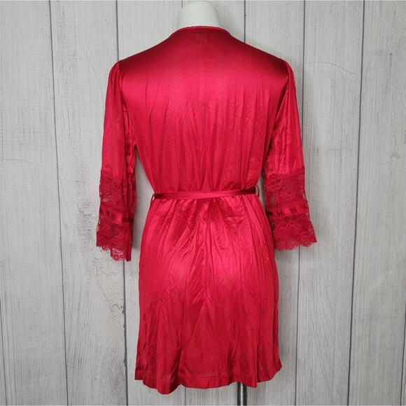 Vintage Texsheen Red Midi Robe with Lace Sleeves, size Medium - Picture 4 of 5